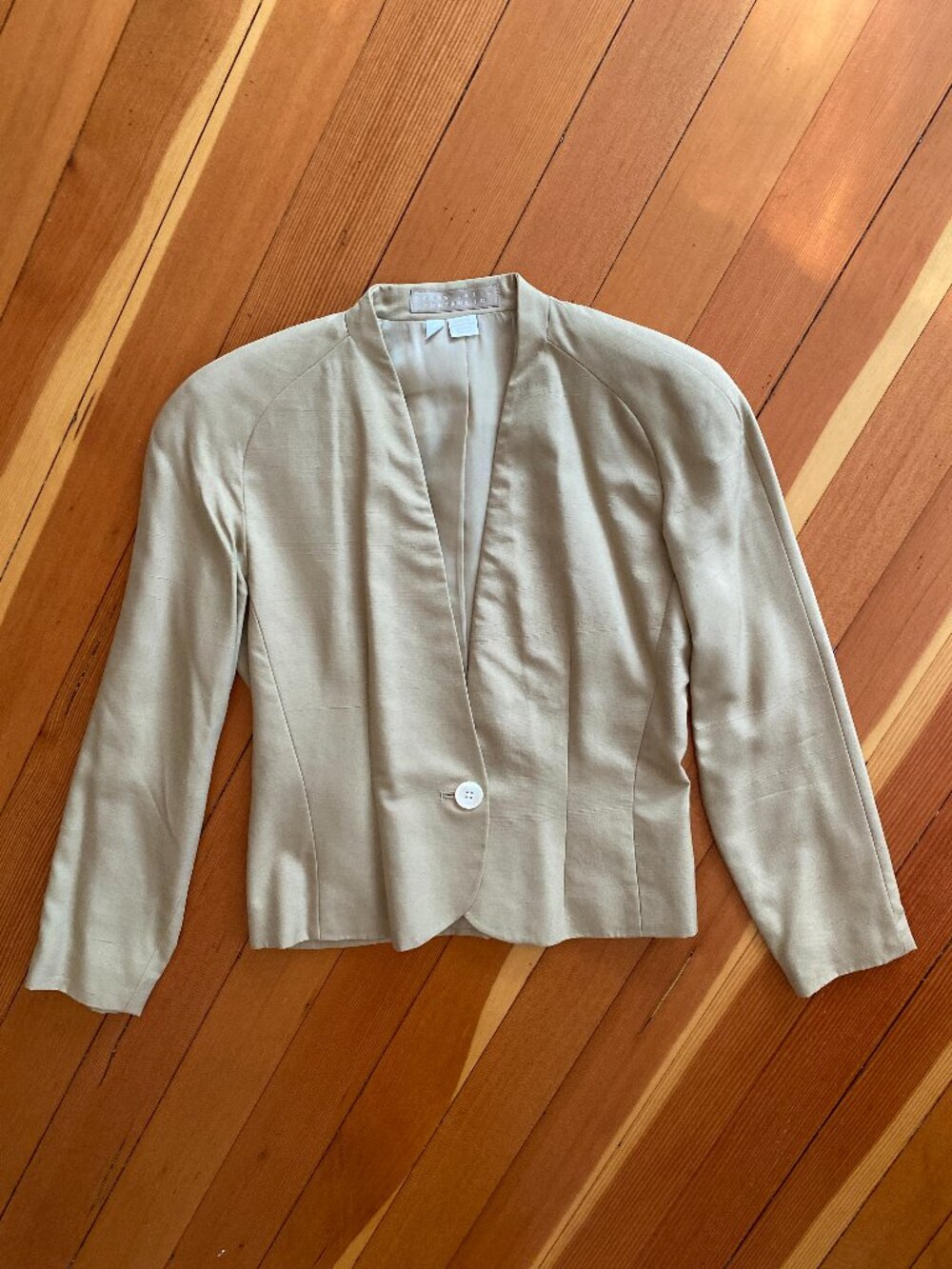 Perry Ellis Portfolio 100% Silk Blazer - Tan - Size 4
